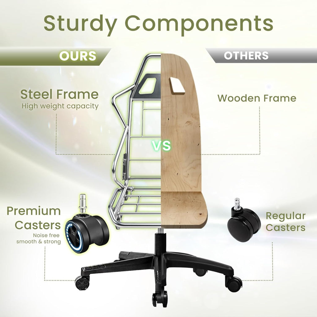 N-GEN GAMING Video Gaming Chair Office Computer Desk Use Ergonomic Reclining Backrest Adjustable Armrests Lumbar Support Footrest High Density Foam Breathable Fabric Heavy Duty Base (Green)