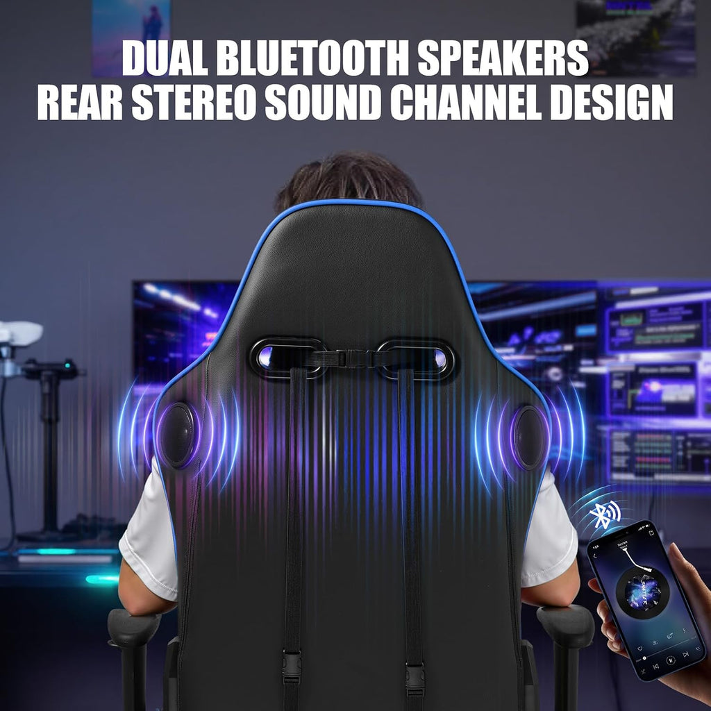 GTPLAYER Gaming Chair with Speakers, Video Game Chairs with Footrest for Adults, Ergonomic Computer PC Gamer Reclining Chair(Blue)