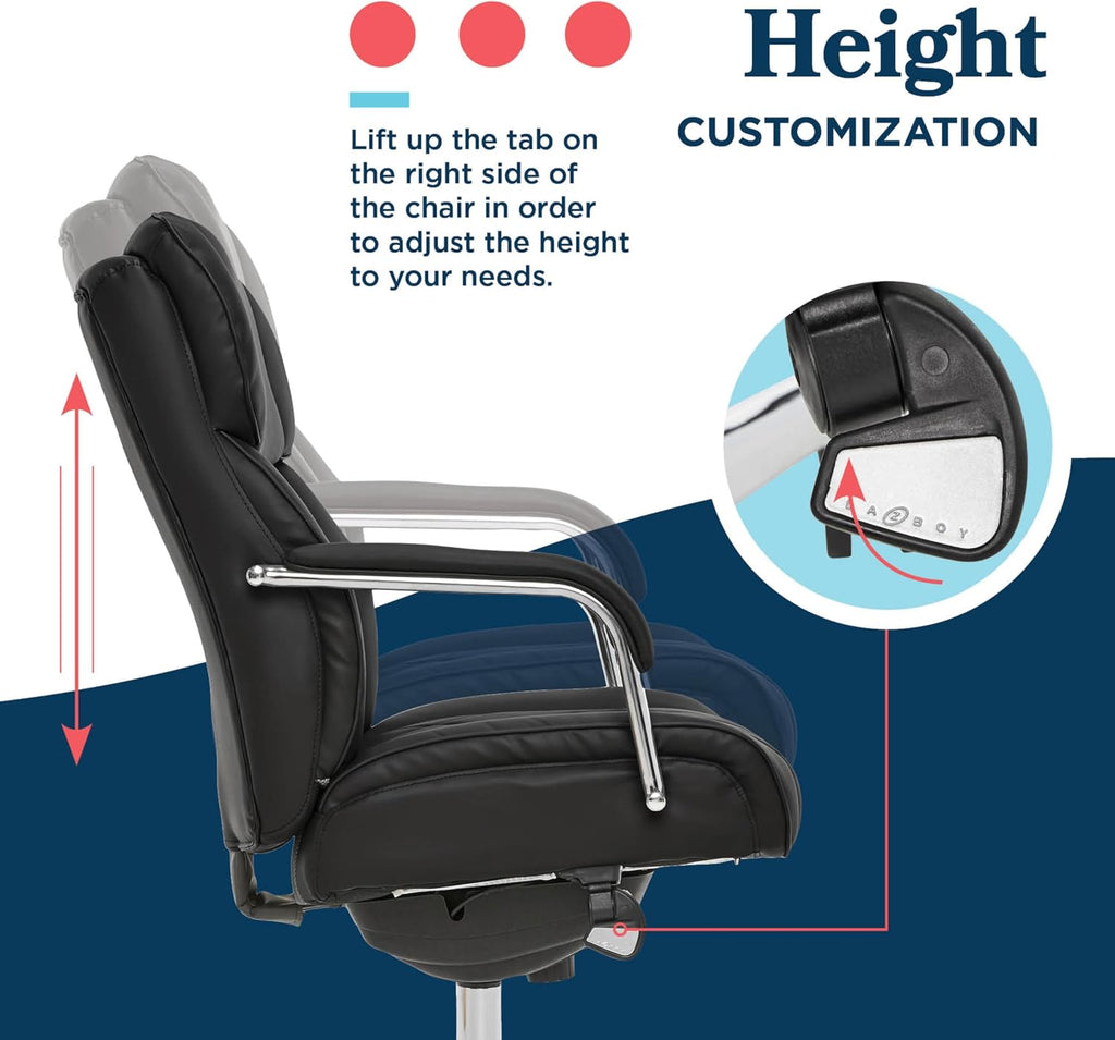 La-Z-Boy Sutherland Ergonomic Faux Leather Swivel Computer and Desk Chair, Black (CHR10048A)
