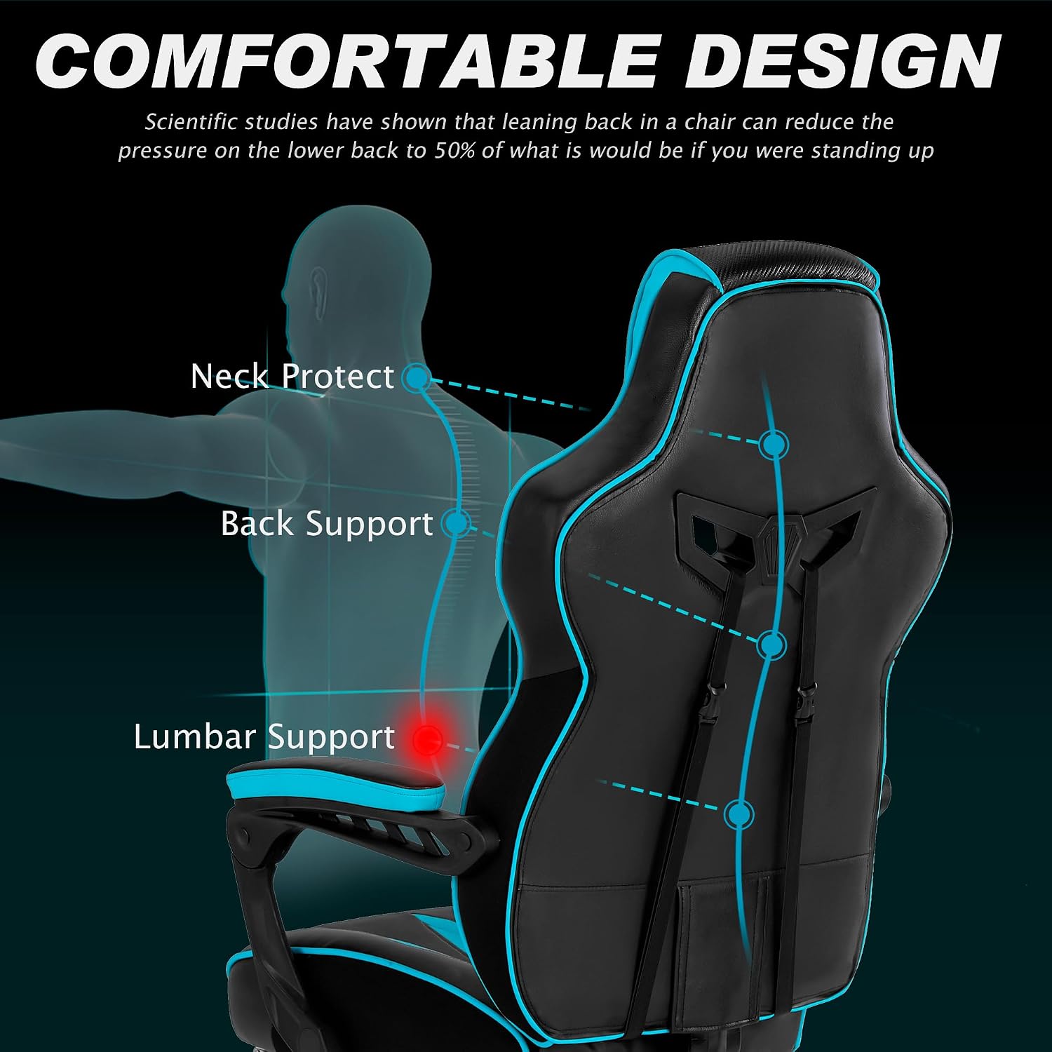 Vonesse Gaming Chairs for Adults, Gaming Chairs with Footrest and Massage, Reclining Computer Chair for Heavy People,Big and Tall Ergonomic Gamer Chair with Lumbar Pillow(Teal/Cyan)