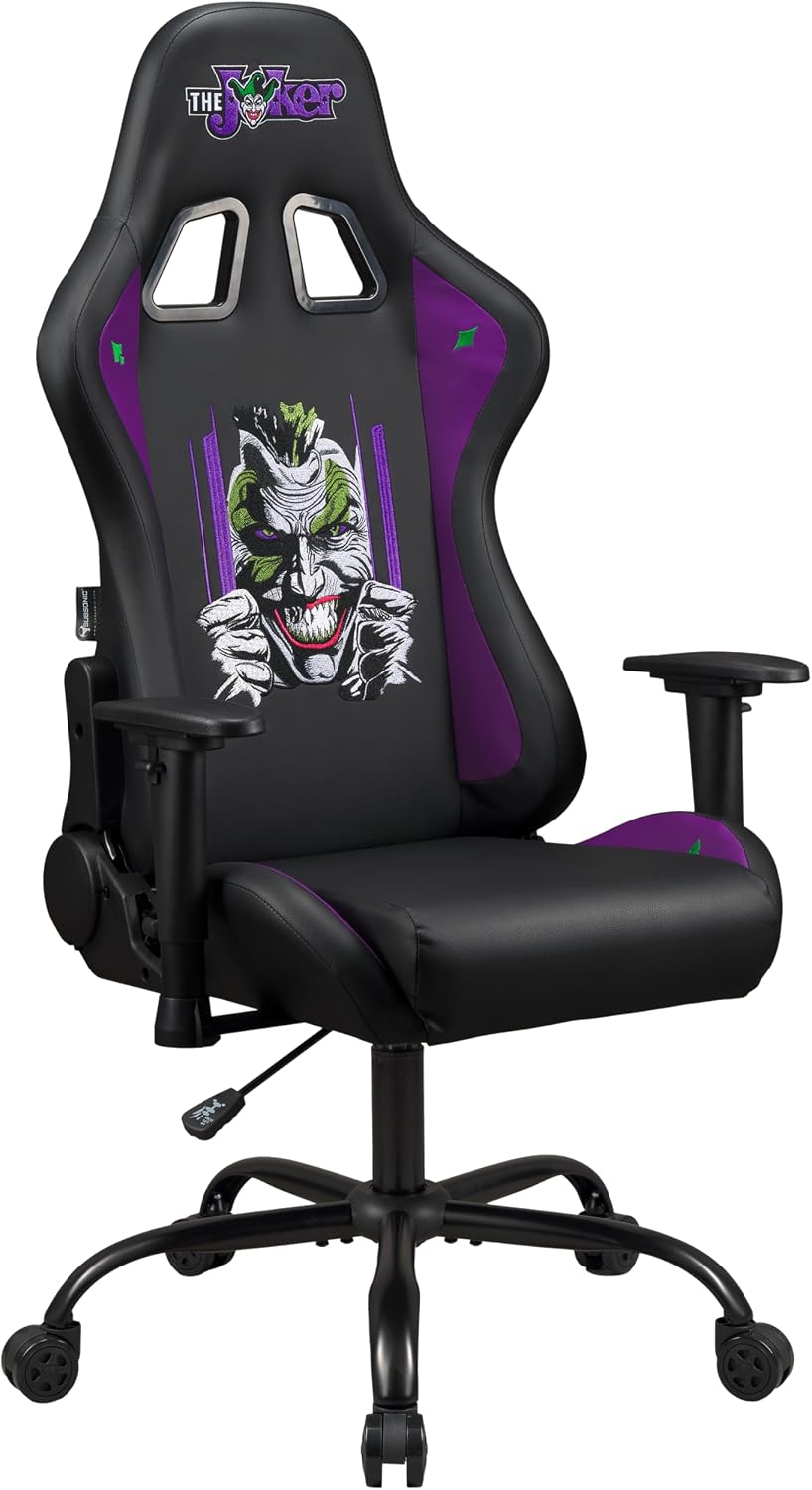 Joker - Gaming Chair or Office Chair, Adult Gamer Chair, Comfortable seat, Integrated headrest, Adjustable armrests and Height, Ergonomic backrest - Black
