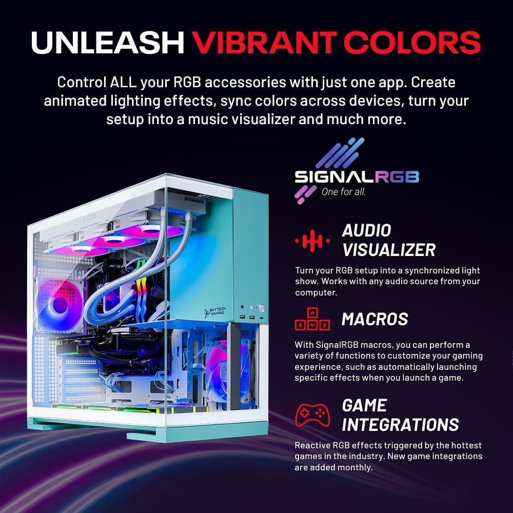 Skytech Gaming Aqua Desktop PC, Intel Ultra 7 265K 3.9 GHz(5.4 GHz Turbo), NVIDIA RTX 5060 Ti 16GB, 1TB NVMe SSD, 32GB DDR5 RAM 5200 RGB, 850W Gold ATX 3 PSU, 360mm ARGB AIO, Wi-Fi, Win 11