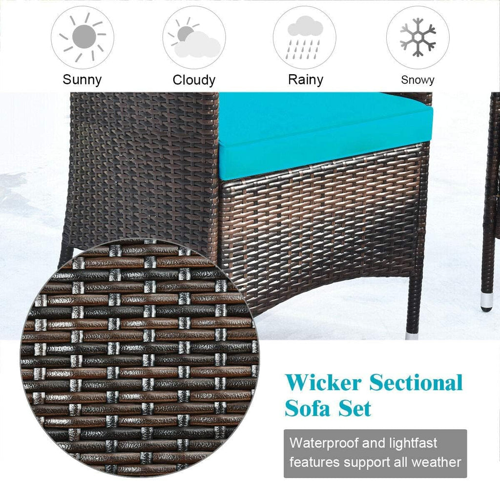 HAPPYGRILL 4-Piece Patio Furniture Set Rattan Wicker Conversation Set with Cushioned Sofa and Coffee Table for Outdoor Backyard Garden Poolside