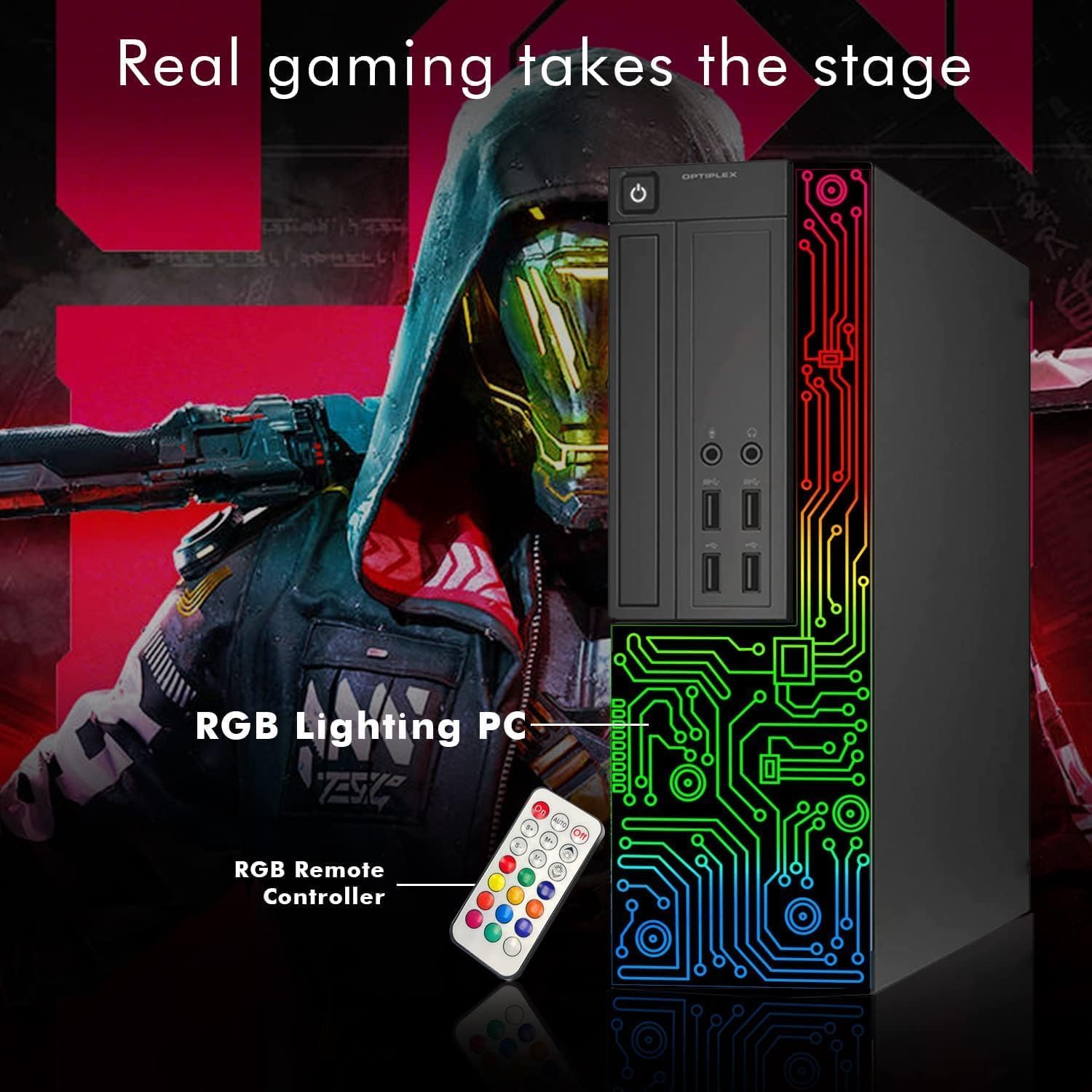 Dell RGB Gaming Desktop Computer PC, Intel Core i5, GeForce GT 1030 2GB GDDR5, 16GB RAM, 512GB SSD, 24 Inch HDMI Monitor, RGB Keyboard Mouse and Headset, WiFi, Windows 11 Pro (Renewed)