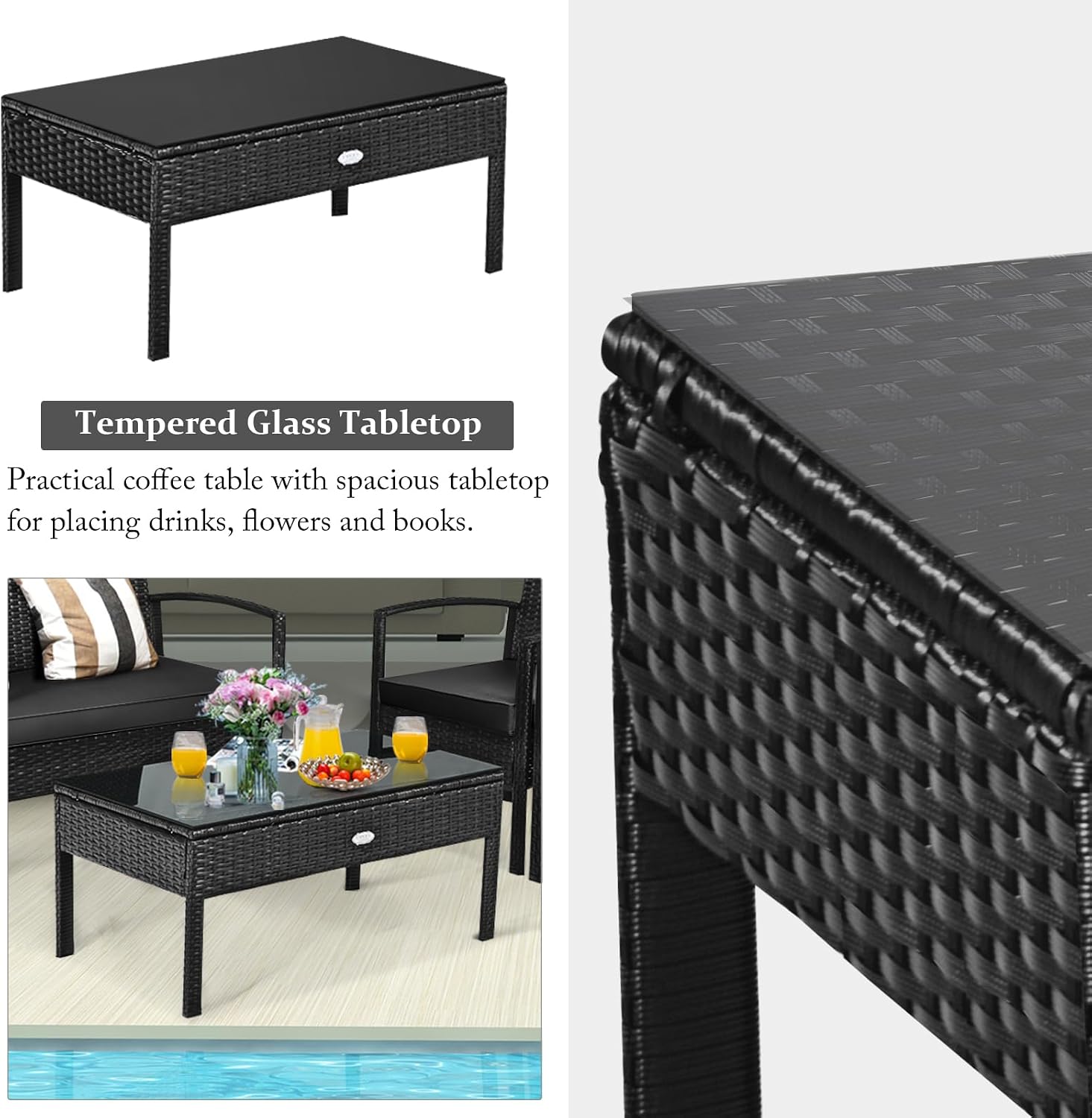 Tangkula 8 Pieces Wicker Patio Conversation Furniture Set, Outdoor Rattan Chair and Table Set, Patio Furniture Sets with Coffee Table & Washable Cushions for Courtyard Balcony Garden
