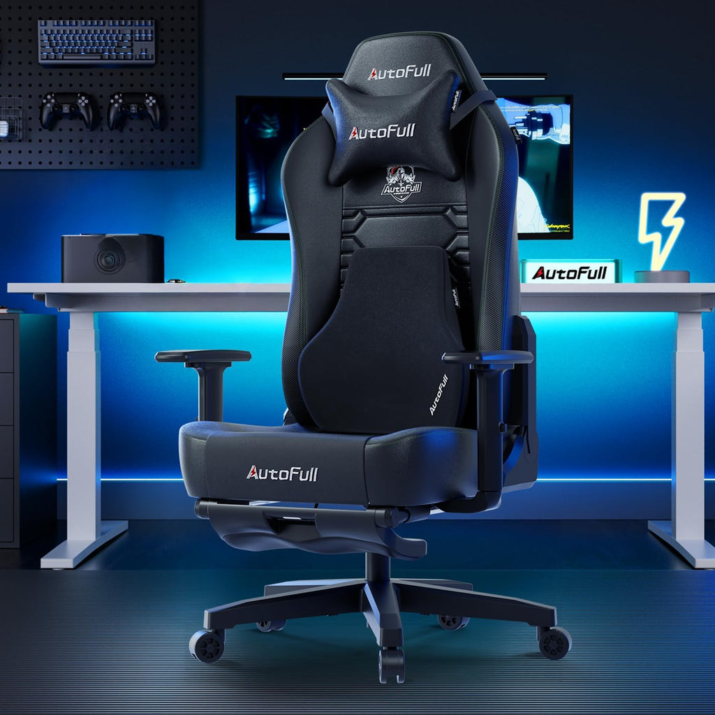 AutoFull C3 Gaming Chair, Racing Style Gaming Chair with Ergonomic Lumbar Support,Adjustable High Back Velvet Material PC Chair with Footrest,Black