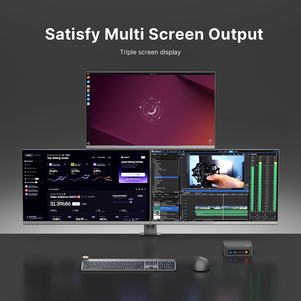BOSGAME P4 Ultra Linux Mini PC, AMD Ryzen 7 7730U 16GB DDR4, 1TB PCIe SSD, Dual LAN 2.5G & Wi-Fi 6E & BT5.2, 4K Triple Display, Ubuntu Desktop Computers for Office