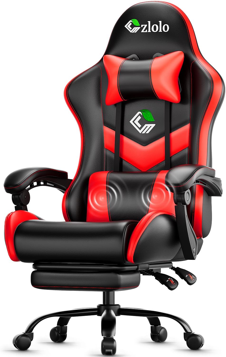 Czlolo Gaming Chair, Ergonomic Office Computer Chair with Footrest and Lumbar Support Massager Racing Style High Back Video Gamer Chair, Wide＆Thick Cushion, 90°-135° Recline, Adjustable Height, Red