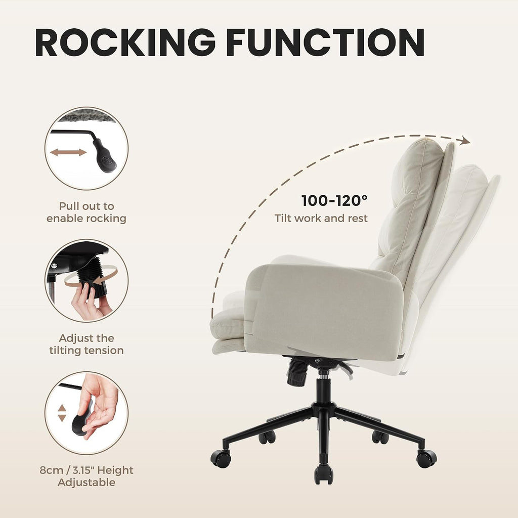 IWMH Swivel Home Office Chair,High-Back Armchair,Makeup Chair with Wheels and Armrests,Height Adjustable Desk Chair Upholstered Computer Task Chair, Leisure Armchair (Beige)