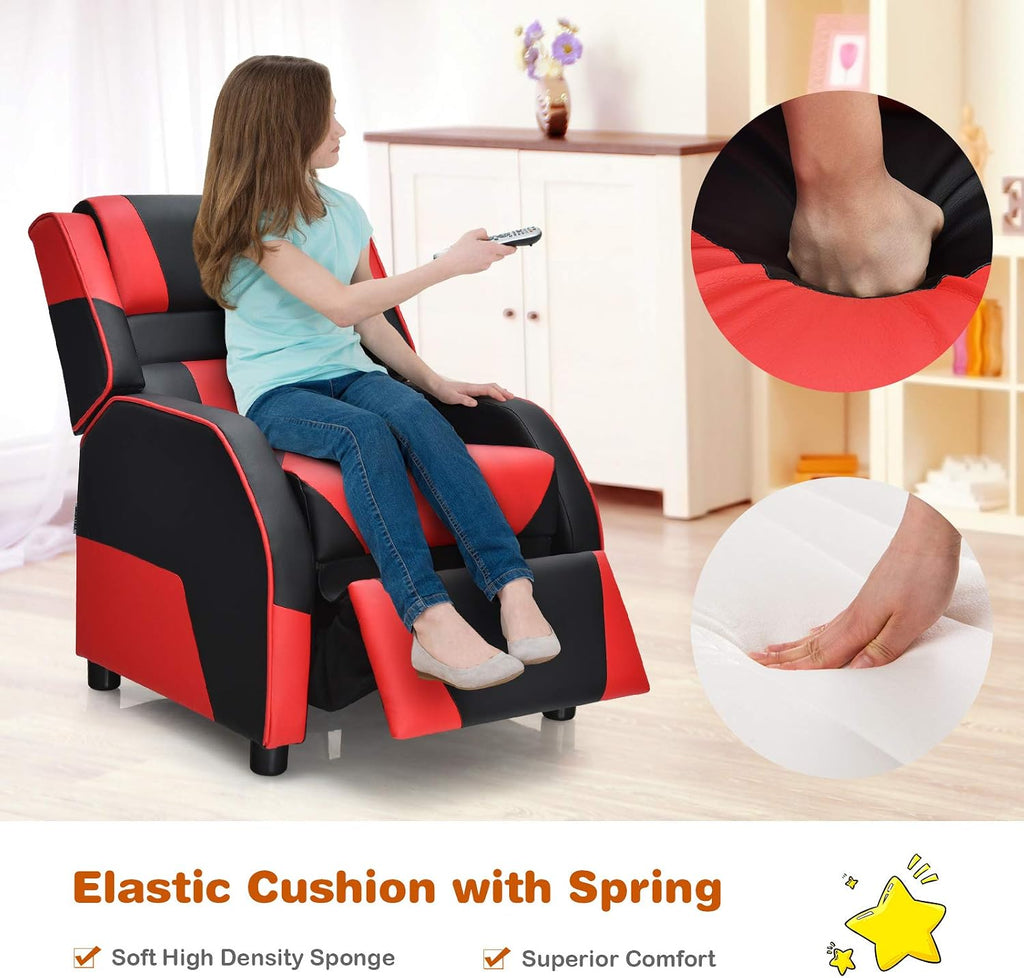 Giantex Kids Recliner, Gaming Recliner Chair with Footrest, Headrest & Lumbar Support, Ergonomic Leather Lounge Chair Toddler Furniture, Adjustable Racing Style Recliner Sofa for Boys Girls, Red