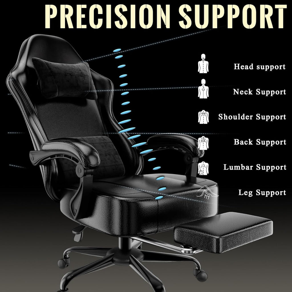 Video Game Chair for Adults, Massage Gaming Chair with Footrest, Adjustable Lumbar Pillow Gamer Chair for Kids, Comfortable Computer Chair with Leg Rest