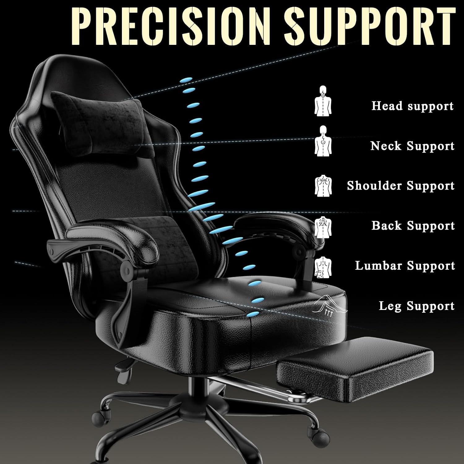 Video Game Chair for Adults, Massage Gaming Chair with Footrest, Adjustable Lumbar Pillow Gamer Chair for Kids, Comfortable Computer Chair with Leg Rest