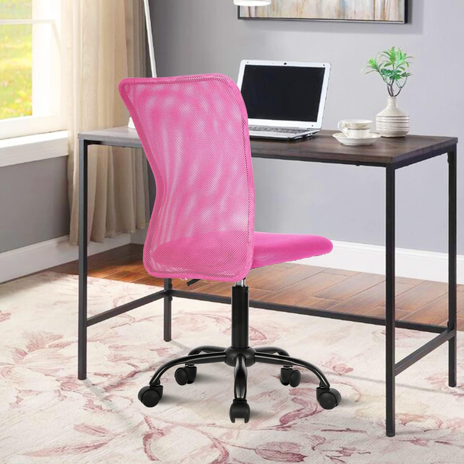 Ergonomic Chairs Set of 4, Cute Adjustable Armless Office Desk Chair w/Mesh Back & Soft Thick Seat, Comfy Swivel Rolling Executive Small Computer Task Chair Sillas para Escritorio for Adult Women