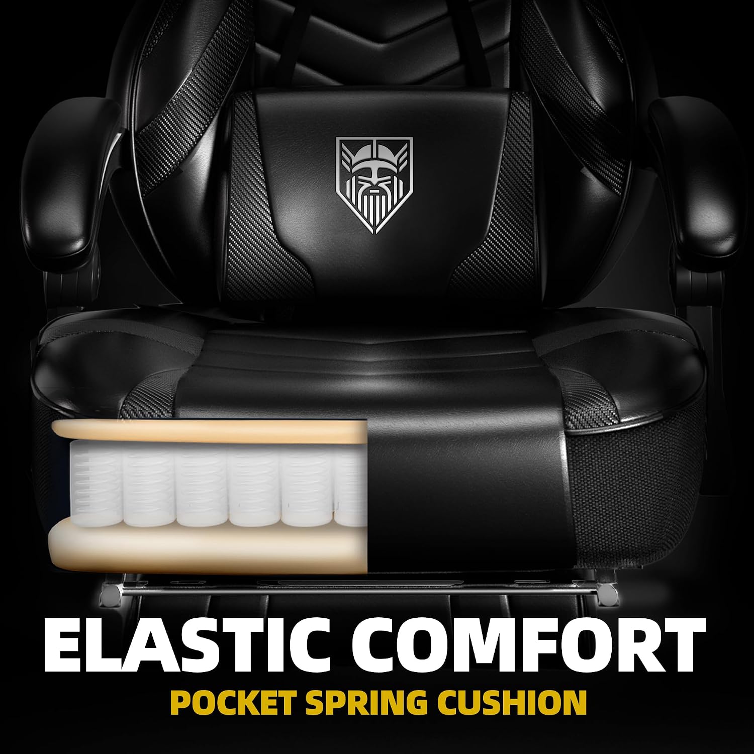 Vonesse Gaming Chair, Big and Tall Office Chair with Footrest and Massage, Gaming Chairs for Adults with Lumbar Support, Ergonomic High Back Computer Desk Chair with Pocket Spring Cushion (Black)