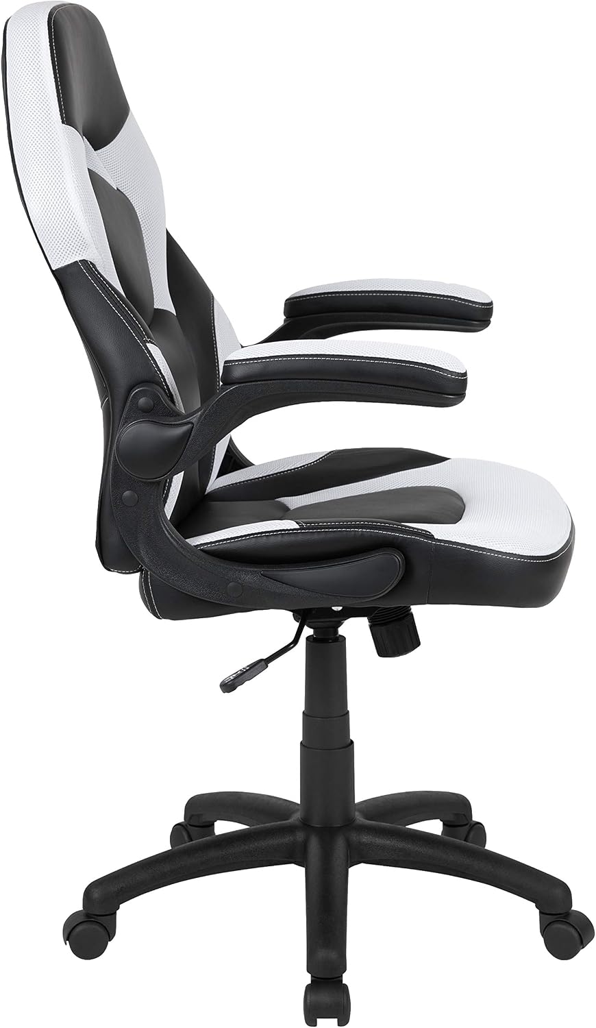 Flash Furniture X10 High-Back LeatherSoft Racing Style Gaming Chair with Flip-Up Arms, Ergonomic Padded Swivel Computer Chair, White/Black