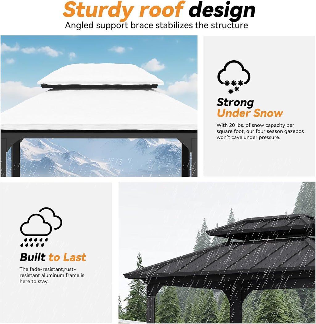 Modern Shade 6' X 8' Grill Gazebo, Aluminum Hardtop BBQ Gazebos with Shelves and Ceiling Hook, Outdoor Grill Gazebo with Galvanized Steel Roof, Extra-Wide Column Design, Grill Canopy for Patio, Black