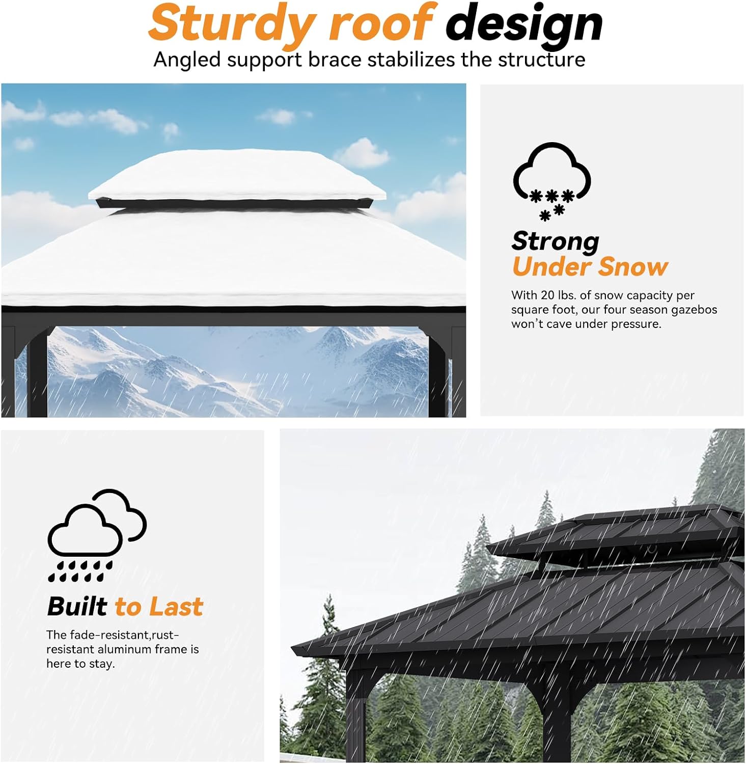 Modern Shade 6' X 8' Grill Gazebo, Aluminum Hardtop BBQ Gazebos with Shelves and Ceiling Hook, Outdoor Grill Gazebo with Galvanized Steel Roof, Extra-Wide Column Design, Grill Canopy for Patio, Black