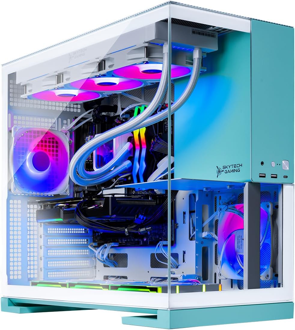 Skytech Gaming Aqua Desktop PC, Intel Ultra 7 265K 3.9 GHz(5.4 GHz Turbo), NVIDIA RTX 5060 Ti 16GB, 1TB NVMe SSD, 32GB DDR5 RAM 5200 RGB, 850W Gold ATX 3 PSU, 360mm ARGB AIO, Wi-Fi, Win 11