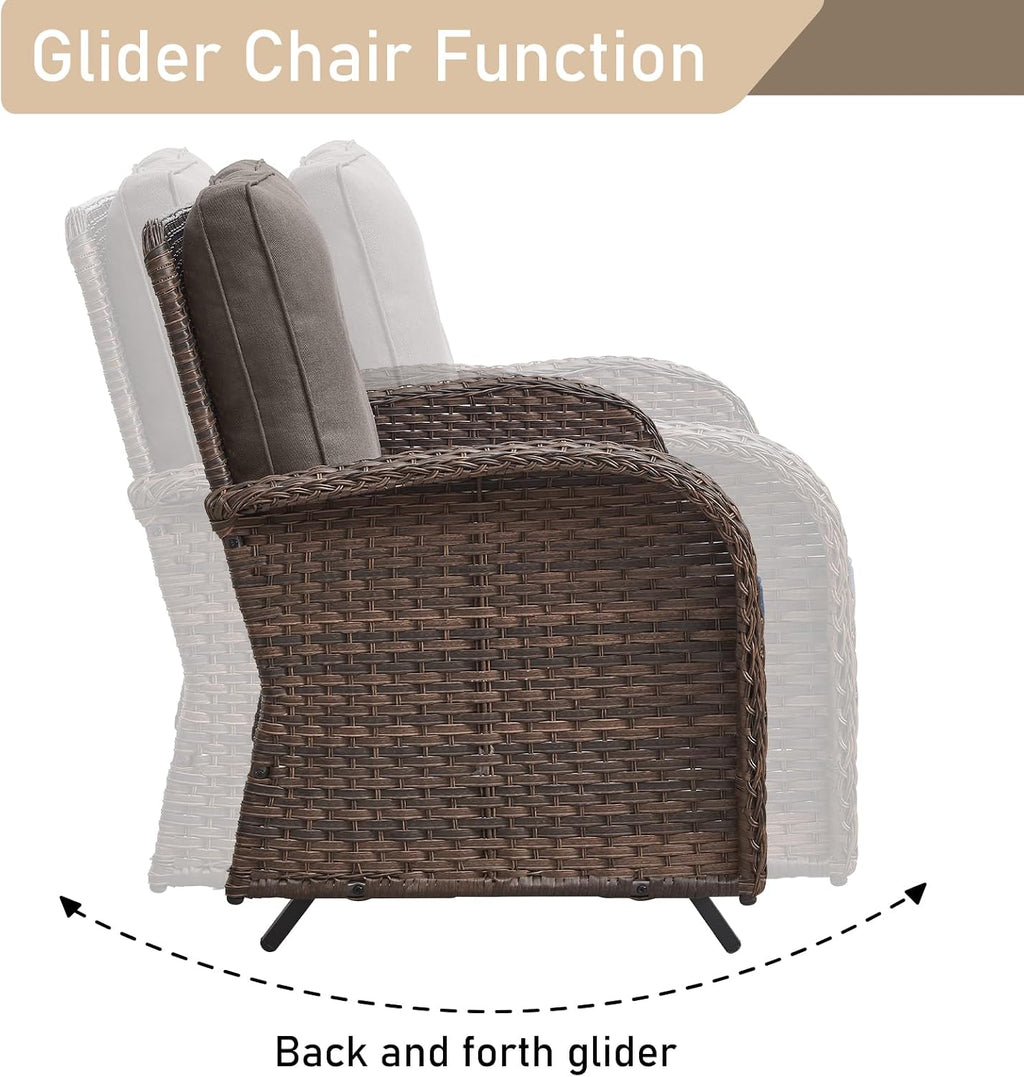 HUMMUH Patio Furniture 6-Piece PE Wicker Outdoor Conversation Set,All-Weather Rattan Swivel Chairs with Ottomans Glider Loveseat for Backyard,Poolside,Deck