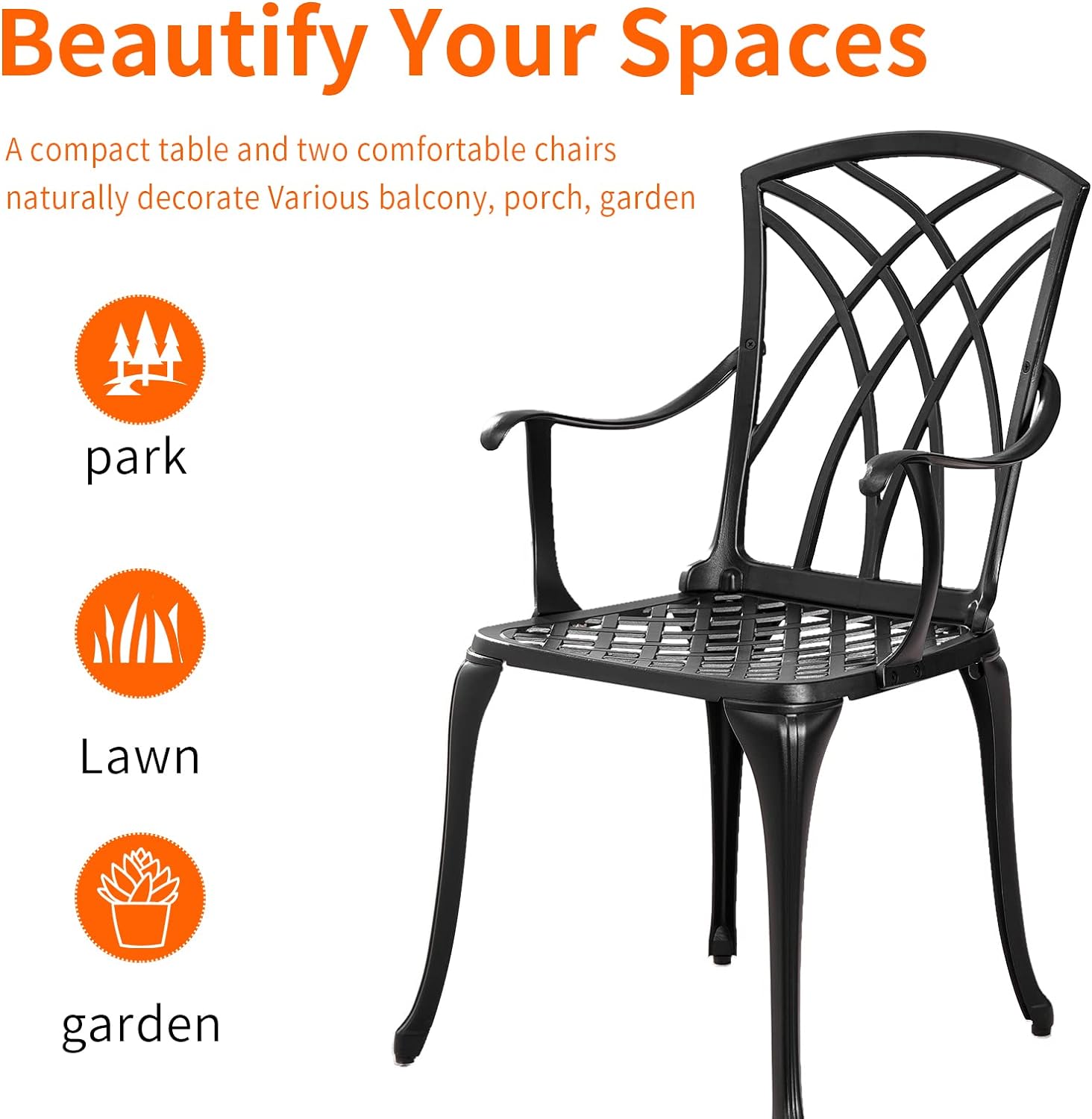 Bistro Set 3 Piece Outdoor,Cast Aluminum Outdoor Bistro Set,All Weather Bistro Table and Chairs Set of 2 with 1.97' Umbrella Hole,Patio Bistro Sets for Garden(Woven Black)