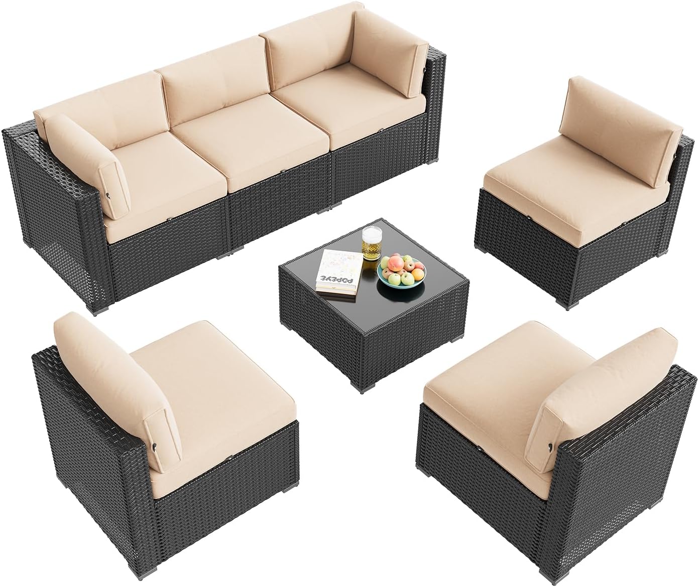 Aoxun Patio Furniture Set, 7 Piece Outdoor Sectional Sofas with Waterproof Cover, Wicker Rattan Outdoor Furniture Patio Conversation Set for Backyard, Garden Begin