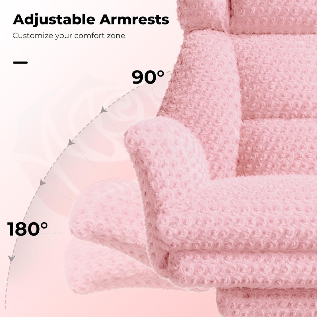 HOMRELEXA Big and Tall Office Chair, Flip Armrests for Pets & Cross Legged Sitting, Executive Ergonomic Computer Gaming Chair with Foot Rest, Rose Velvet Pink Wide Seat Reclining Desk Chair