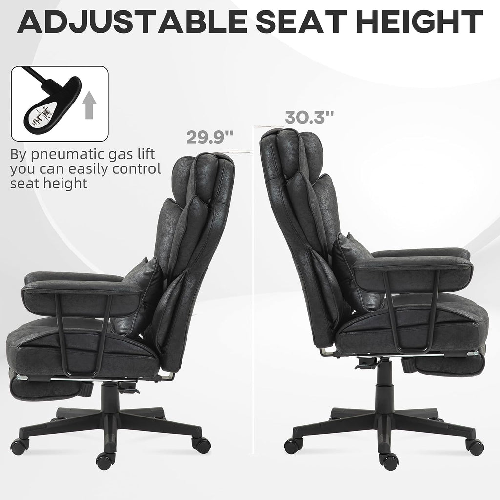 HOMCOM Massage Executive Office Chair with 6 Vibration Points, 400LBS Heated Big and Tall Office Chair with Foot Rest and Lumbar Support, Microfiber Reclining Computer Desk Chair, Black
