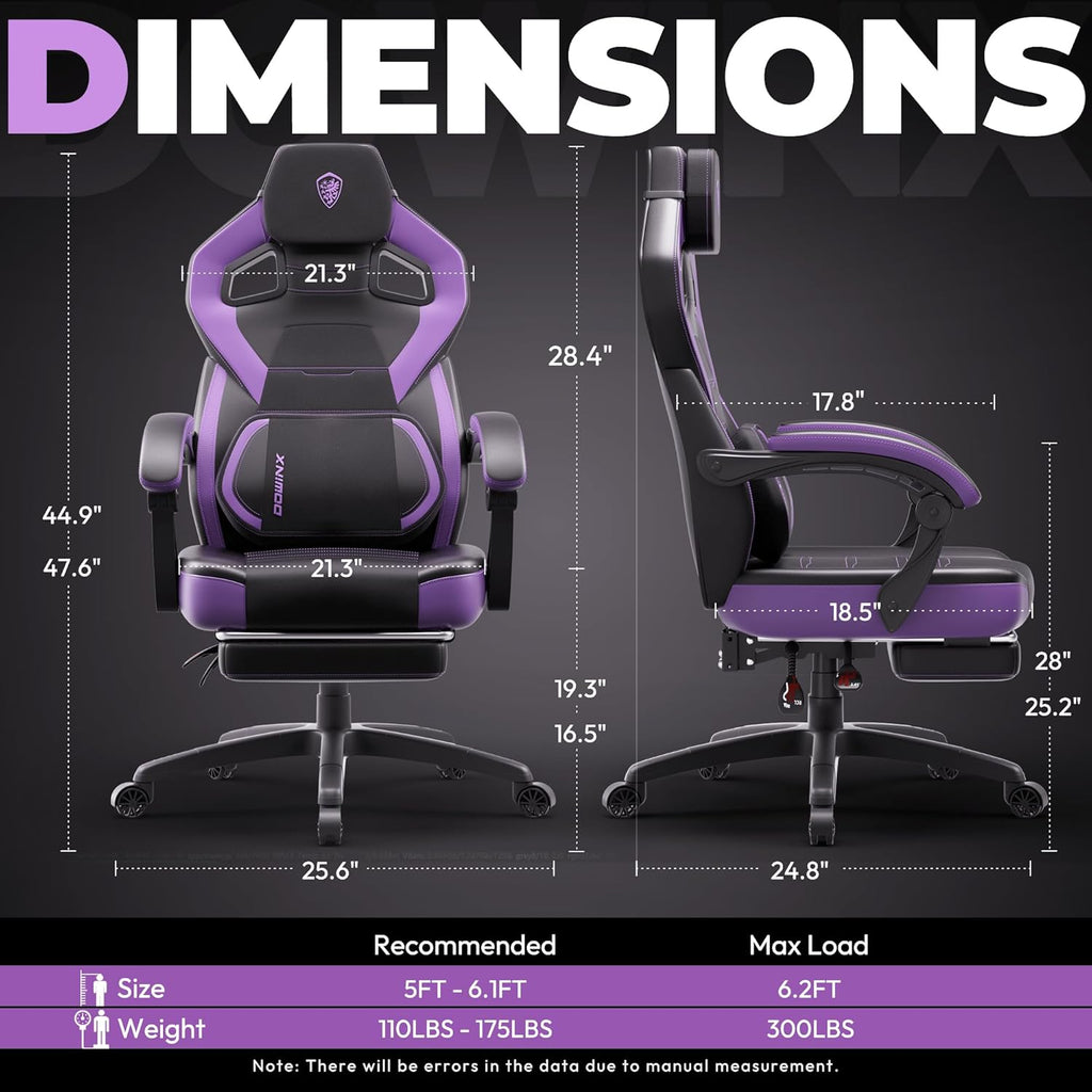 Dowinx PU Leather Gaming Chair with Footrest, Big and Tall Ergonomic Computer Chair with Lumbar Support, Wide Back Gamer Chair for Heavy People, Purple