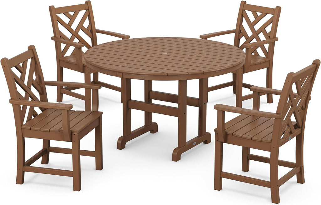 POLYWOOD Chippendale 5-Piece Outdoor Dining Set - Teak - Classic Patio Table and Chairs - Recycled Plastic Lumber - Traditional Garden Furniture for Deck, Backyard, Poolside