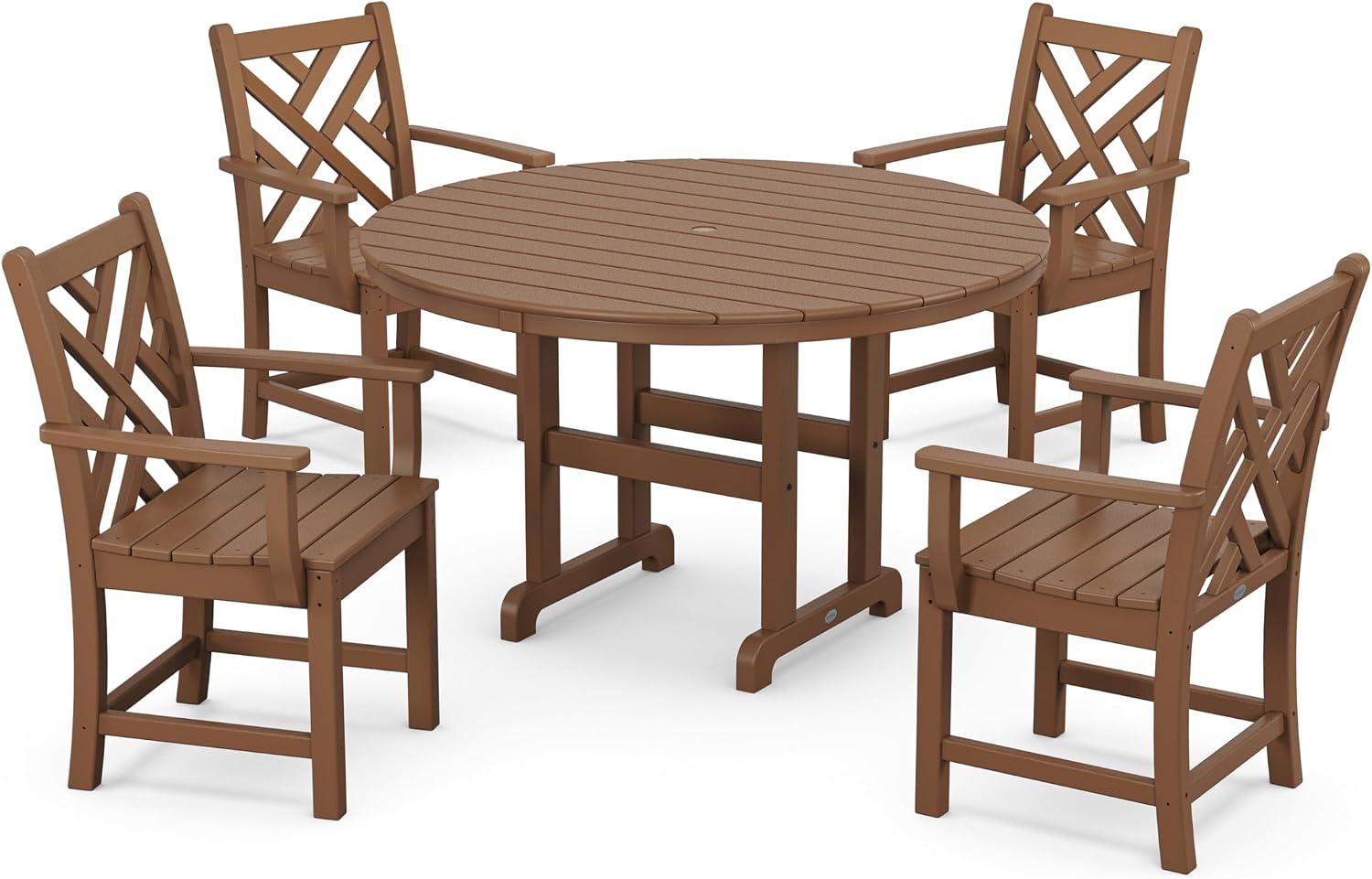 POLYWOOD Chippendale 5-Piece Outdoor Dining Set - Teak - Classic Patio Table and Chairs - Recycled Plastic Lumber - Traditional Garden Furniture for Deck, Backyard, Poolside