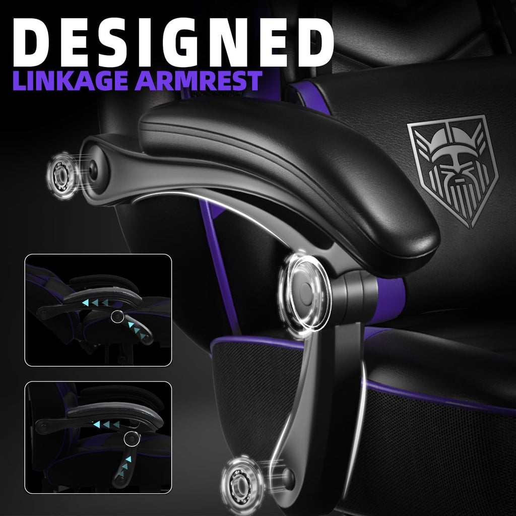 Vonesse Gaming Chair, Big and Tall Gaming Chair with Footrest and Massage, Gaming Chairs for Adults with Lumbar Support, Ergonomic High Back Computer Chair with Pocket Spring Cushion (Purple/Black)