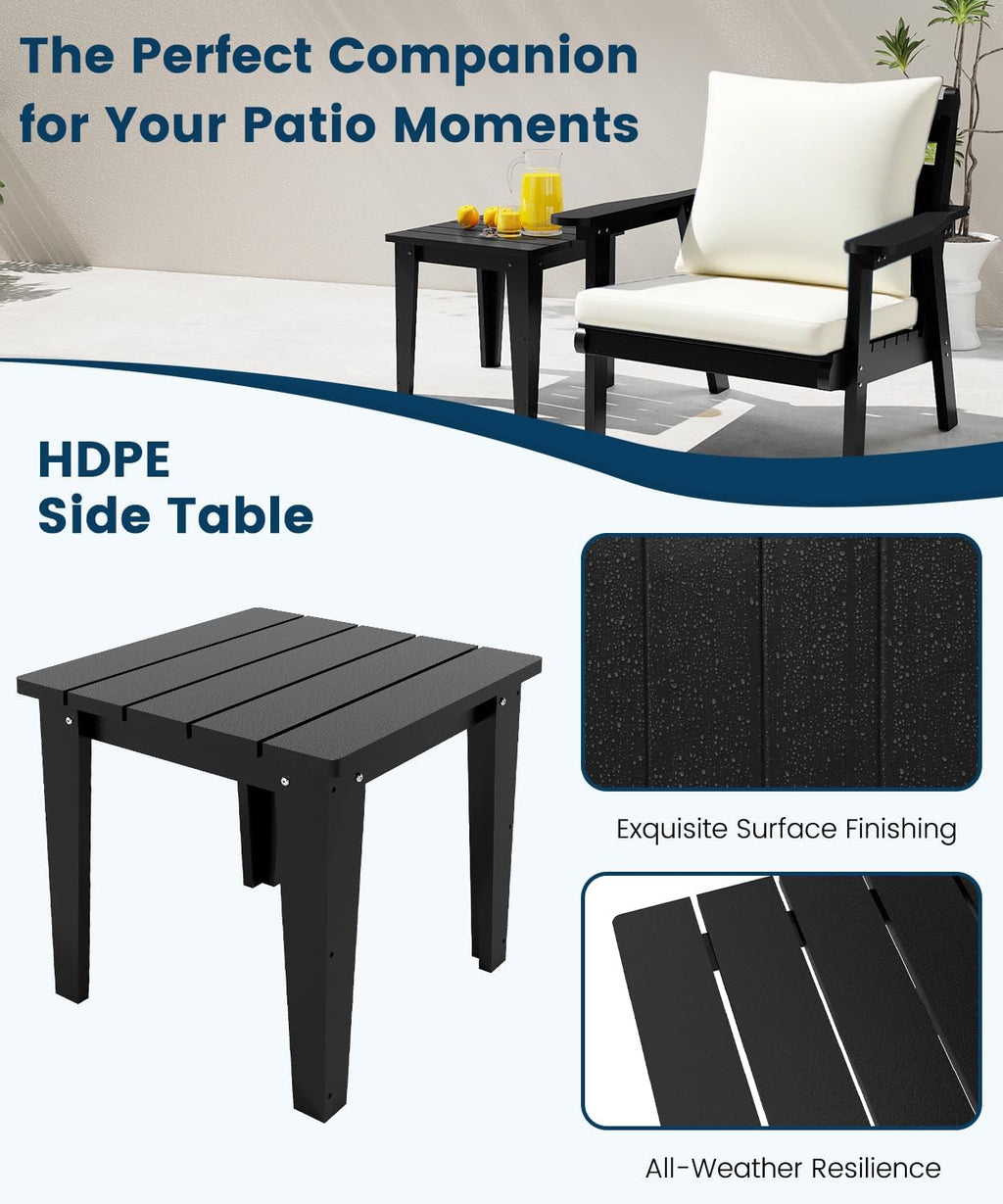 FOOWIN 4-Piece Patio Furniture Set, HDPE All-Weather Outdoor Conversation Set with Thick Cushions, Sectional Patio Sofa Furniture for Deck, Porch, Lawn, Garden, Black Frame & White Cushion