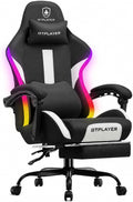 GTPLAYER RGB Gaming Chair with Footrest, LED Lights, Ergonomic Computer Chair with Linkage Armrest, Breathable Fabric for Home Office Desk - Video Game Chairs for Adults, Warm Red