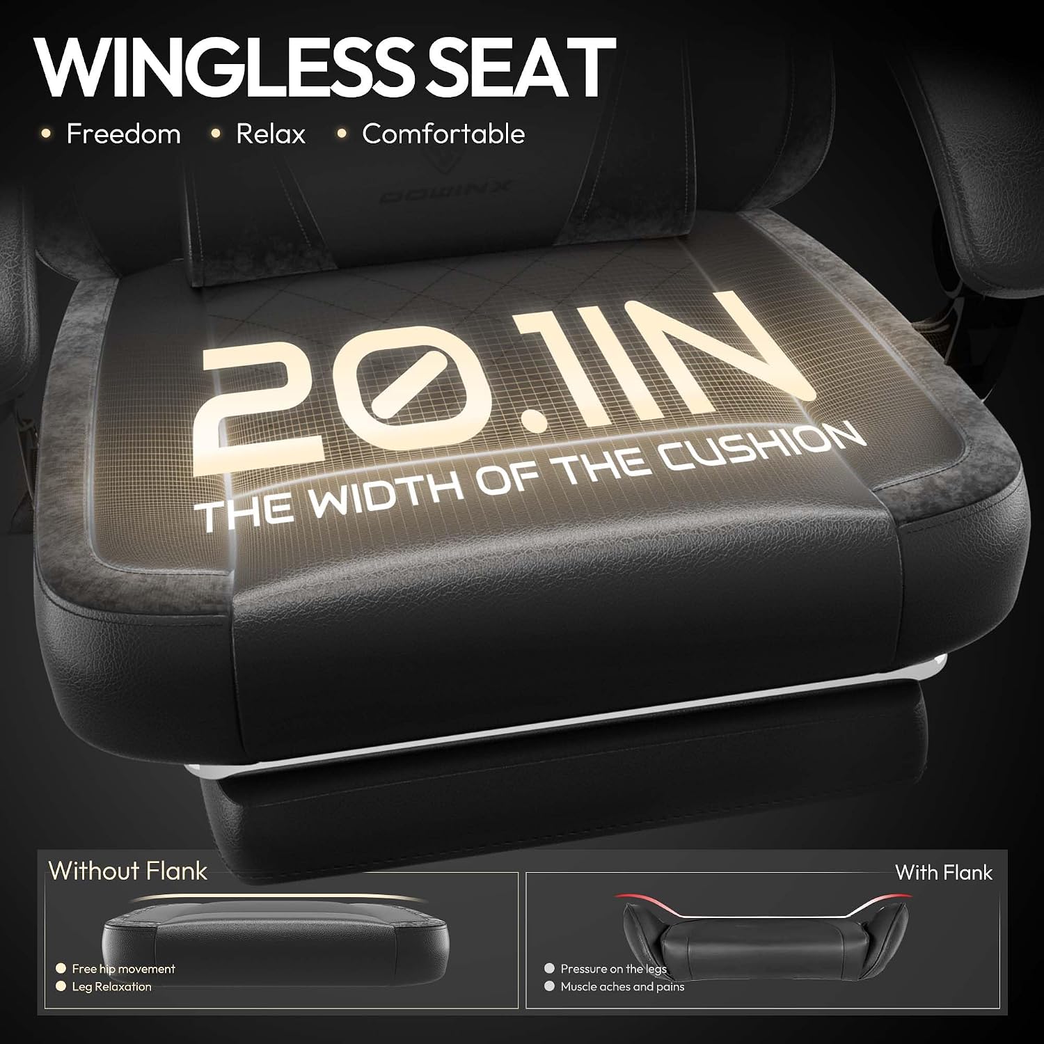 Dowinx Gaming Chair with Pocket Spring Cushion, Ergonomic Computer Chair with Massage Lumbar and Footrest for Adults, High Back Game Chair Leather for Office Gaming 300LBS, All White (Black)