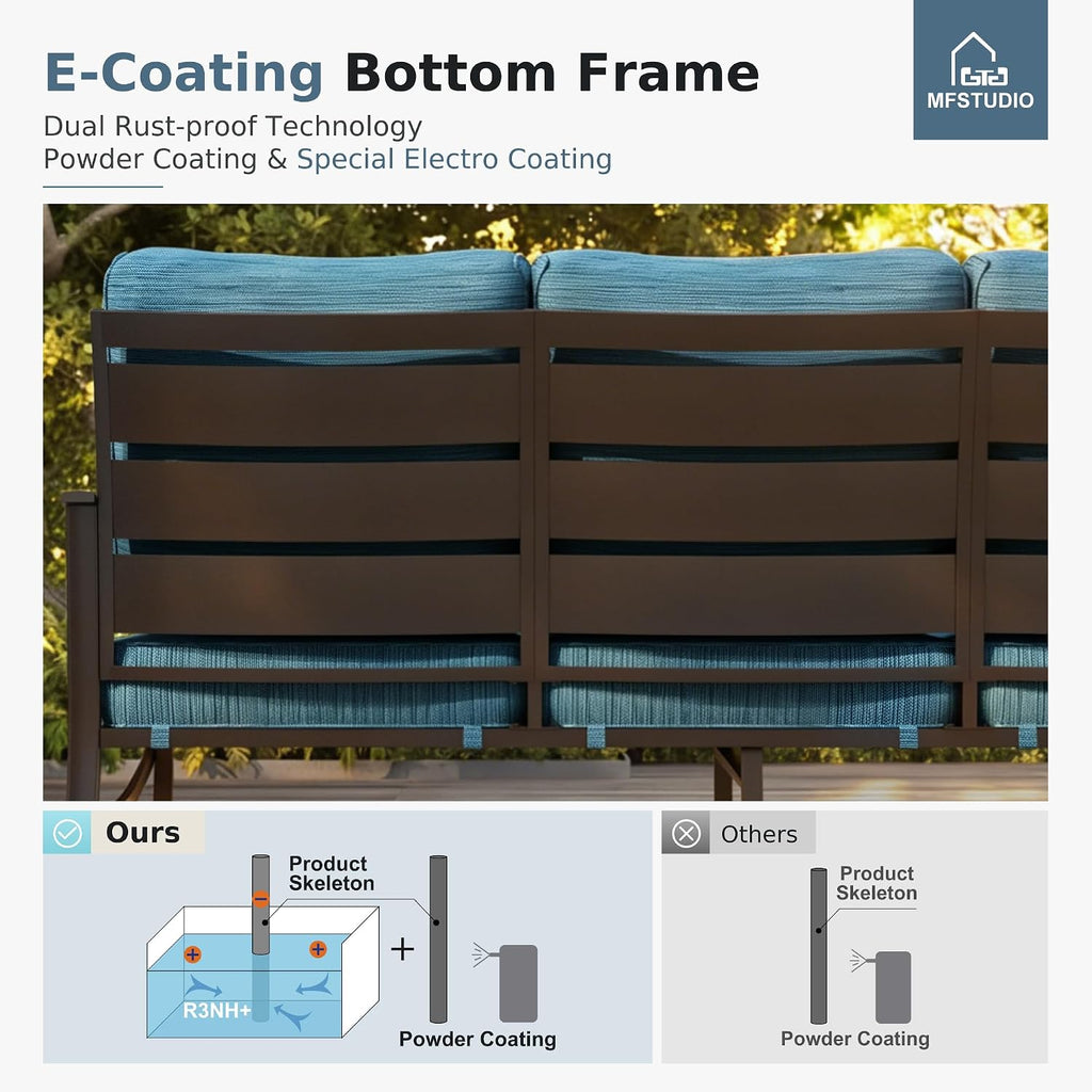 MFSTUDIO Metal Patio Conversation Sets, Outdoor Furniture Sofas Set of 2, 2 Pieces Durable Steel Frame Patio Swivel Chairs with 5.8' Peacock Blue Cushions for Patio Garden Backyard Balcony