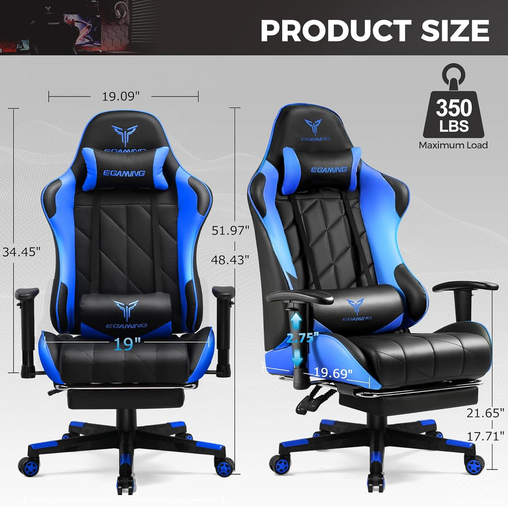Gaming Chair, Big and Tall Video Game Chair with High Back PU Leather, Home Office Ergonomic Computer Chair with Footrest, Adjustable Height, 360° Swivel Wheels for Adults and Teens