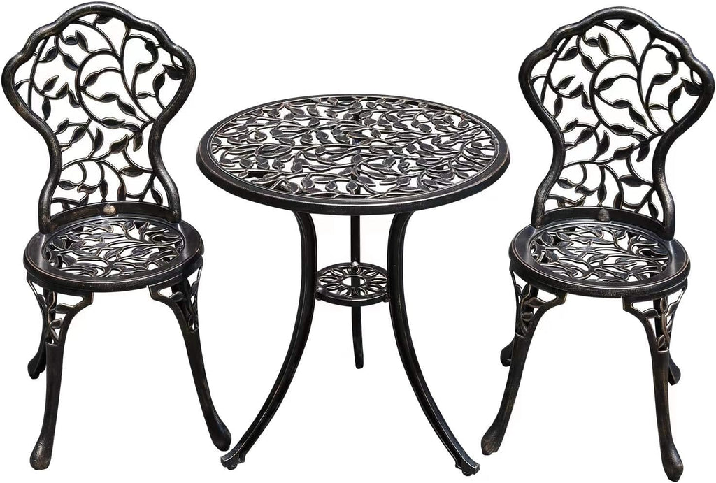 YKSY&YKSY Patio Bistro Set.Rust-Resistant Cast Aluminum Bistro Table Set with Umbrella Hole for Backyard (Leaf DESIGNCOPPER)