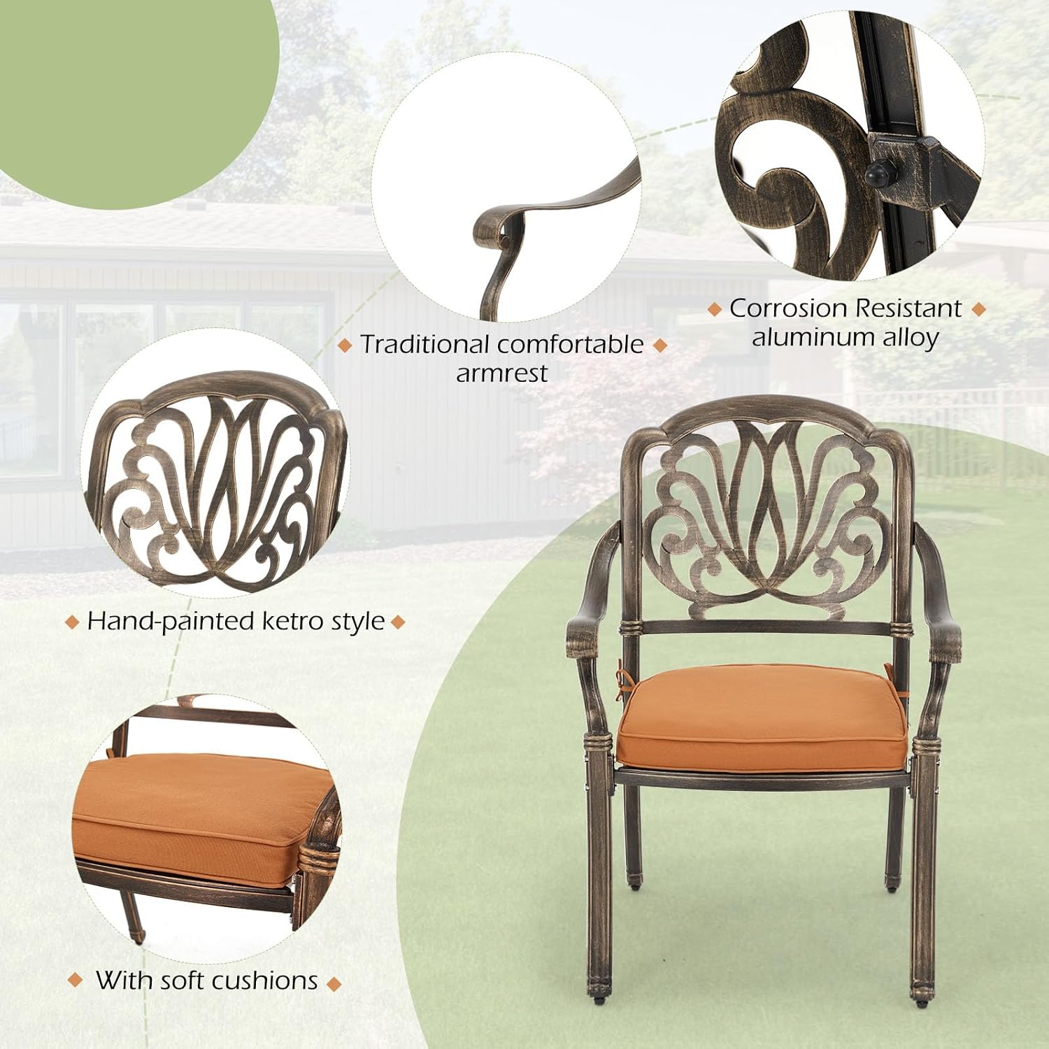[Hi-End]Cast Aluminum Patio Furniture Set 9-Piece Outdoor Dining Set Includes 86.6'' Rectangular Patio Table with Umbrella Hole and 8 Cushioned Dining Chairs,Rust-Free for Patio Deck Garden Pool