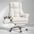 HOMRELEXA Big and Tall Office Chair, Flip Armrests for Pets & Cross Legged Sitting, Executive Ergonomic Computer Gaming Chair with Foot Rest, White Rose Velvet Wide Seat Reclining Desk Chair