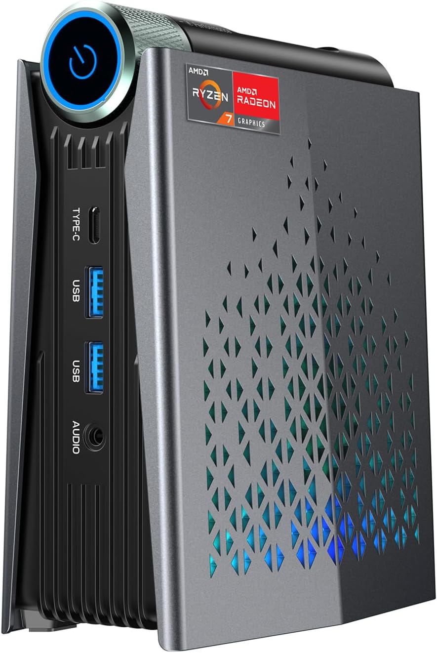ACEMAGICIAN S3A Light Gaming Mini PC, Ryzen 7 5700U, 32GB DDR4 1TB SSD Mini Computers RGB Lights, Office Desktop Computer WiFi6, BT5.2, Dual Channel, 4K Dual Display, Preinstalled Win11Pro