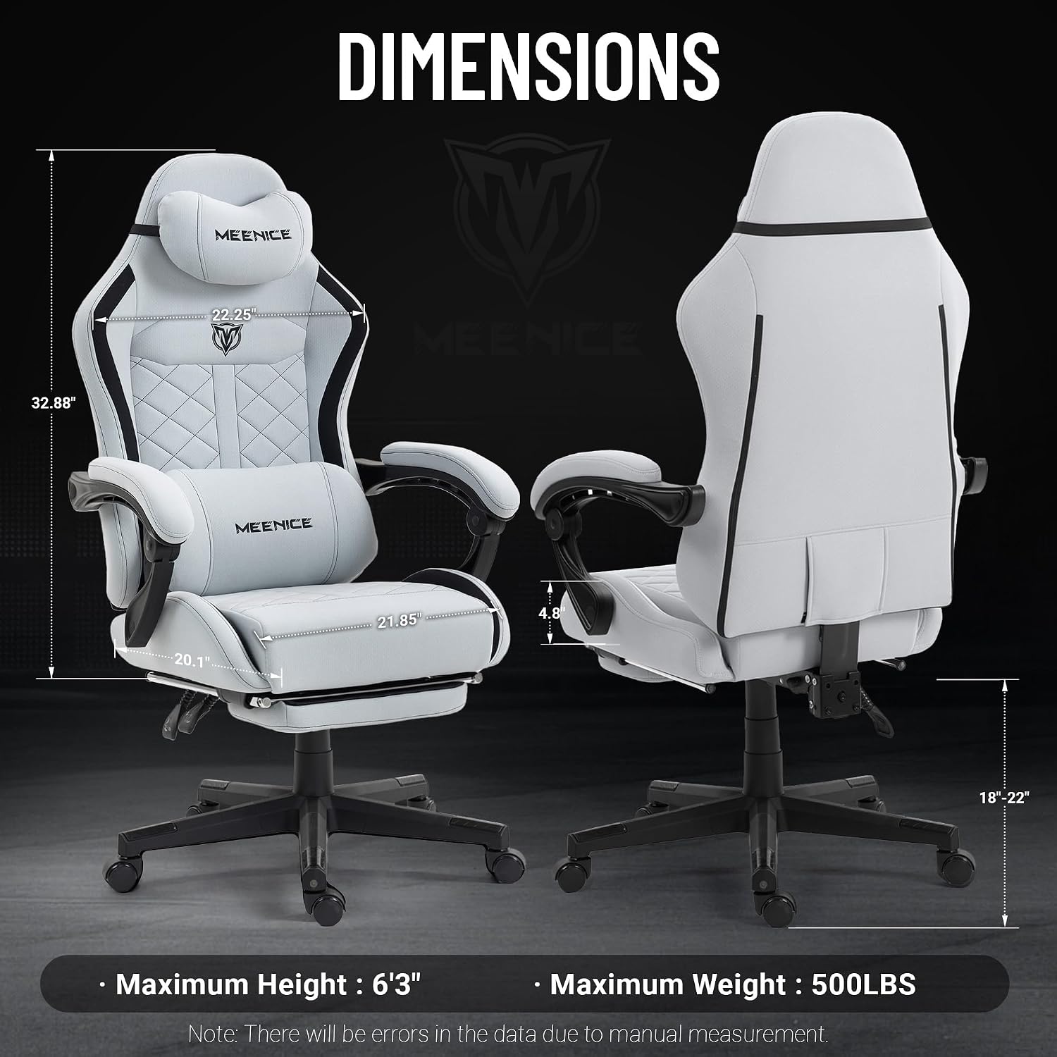 Big and Tall Gaming Chair Fabric with Pocket Spring Cushion, High Back Heavy Duty Gaming Chairs for Adults with Massage Lumbar Support, Ergonomic Computer Chair with Footrest for 400LBS Gray