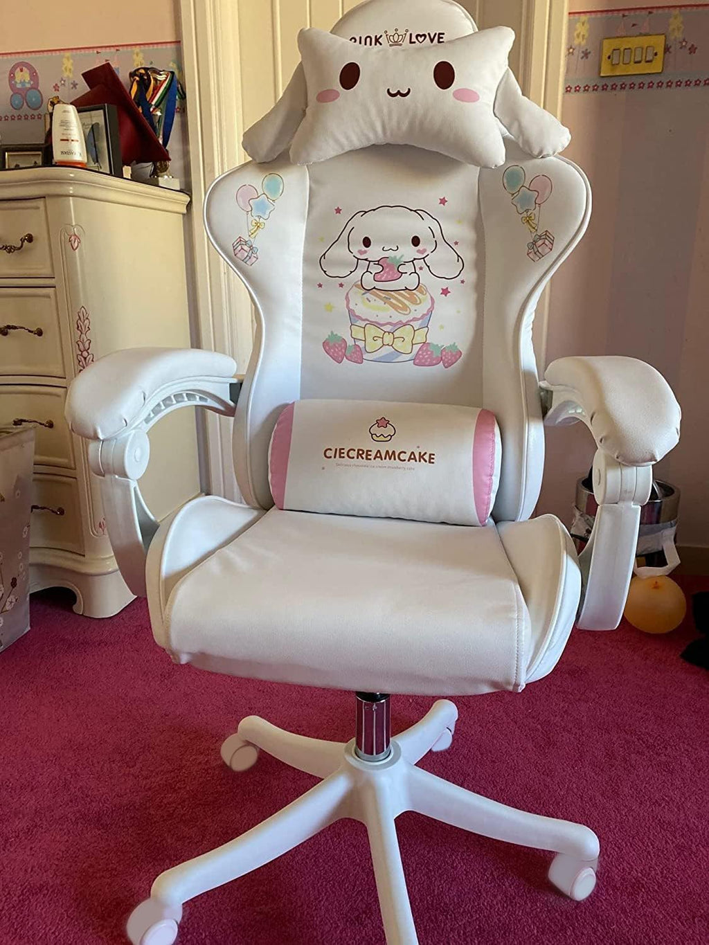 Gaming Chair Adults Gaming Chair Girls Cute Computer Leather Armchair Office Home Swivel Lifting Adjustable Chair
