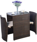 Giantex 3 PCS Cushioned Outdoor Wicker Patio Set Convention Bistro Set Garden Lawn Space Saving Conversation Sofa Furniture No Assembly (Brown)