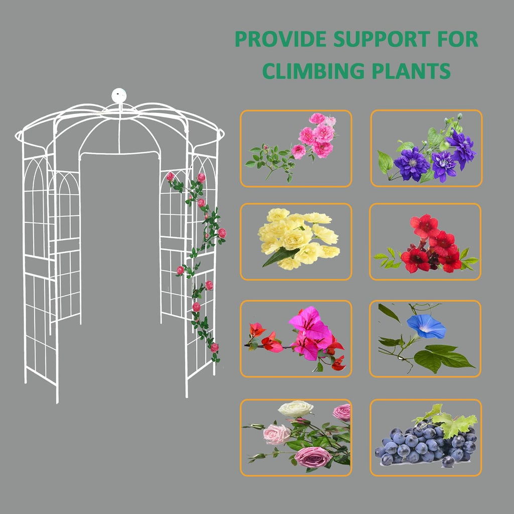 Metal Garden Arch Iron Garden Arbors Gazebo Dia81.3'' x 114.2'' High Birdcage Shape Pergola Pavilion for Wedding Ceremony Outdoor (Cream White)