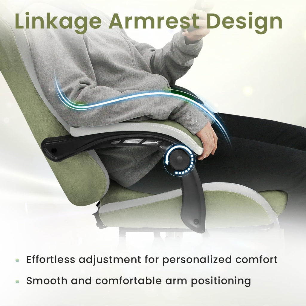 N-GEN GAMING Video Gaming Chair Office Computer Desk Use Ergonomic Reclining Backrest Adjustable Armrests Lumbar Support Footrest High Density Foam Breathable Fabric Heavy Duty Base (Green)