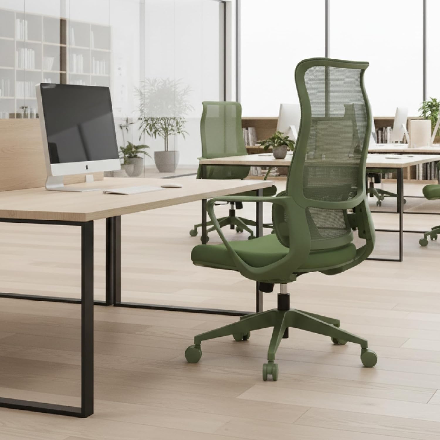 High Back Ergonomic Colorful Office Chair, Breathable Nylon Mesh Desk Chair with Adjustable Lumbar Support, 300LBS Swivel Rolling Computer Chair for Home Office Work(Americana, Green)