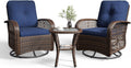 Aoxun 3 Pieces Patio Furniture Set, Patio Swivel Rocker Chairs Set of 2, Wicker Outdoor Bistro Set with Rocking Chair, Thickened Cushions and Table for Porch (Blue)