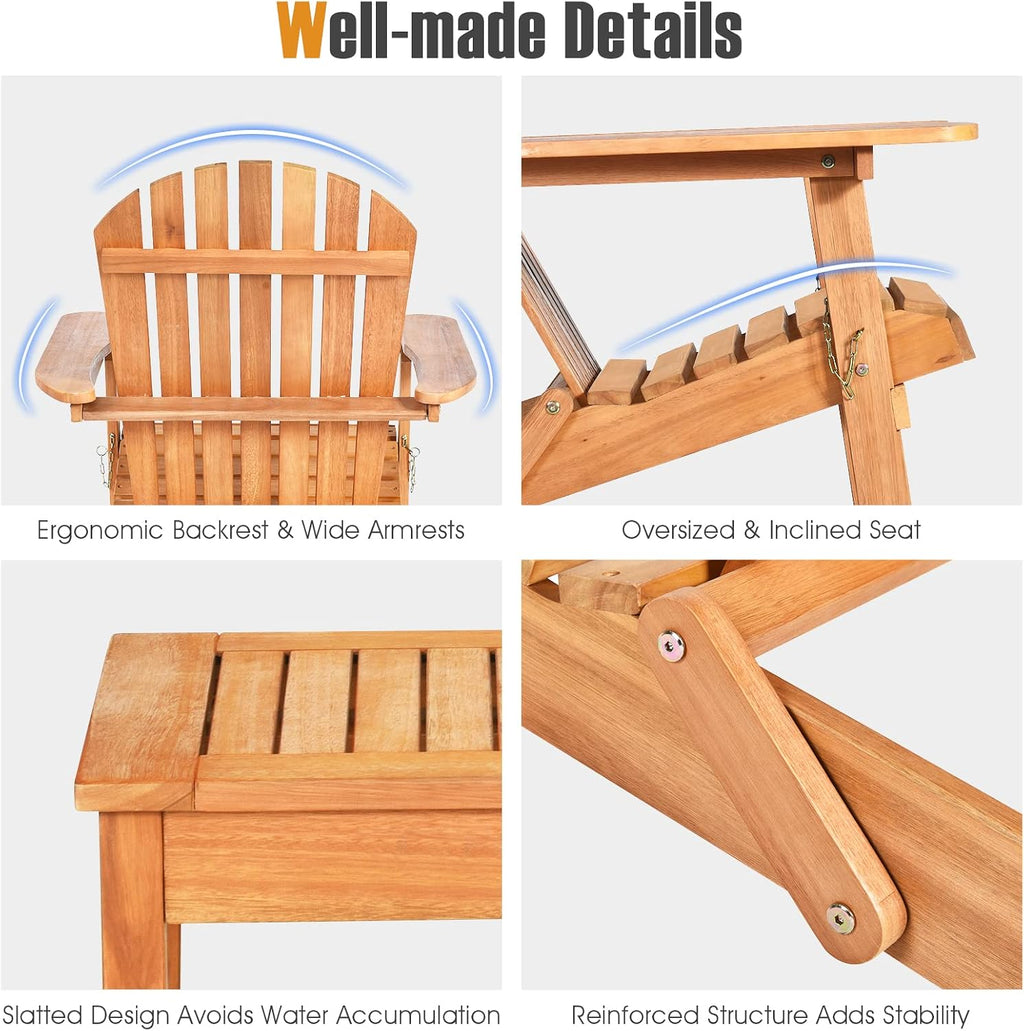 Tangkula 3 Pieces Adirondack Chair Set, Outdoor Wood Furniture Set with 2 Folding Lounge Chairs & Side Table, Widened Armrest, Slatted Design, All Weather Conversation Set for Garden Patio Backyard