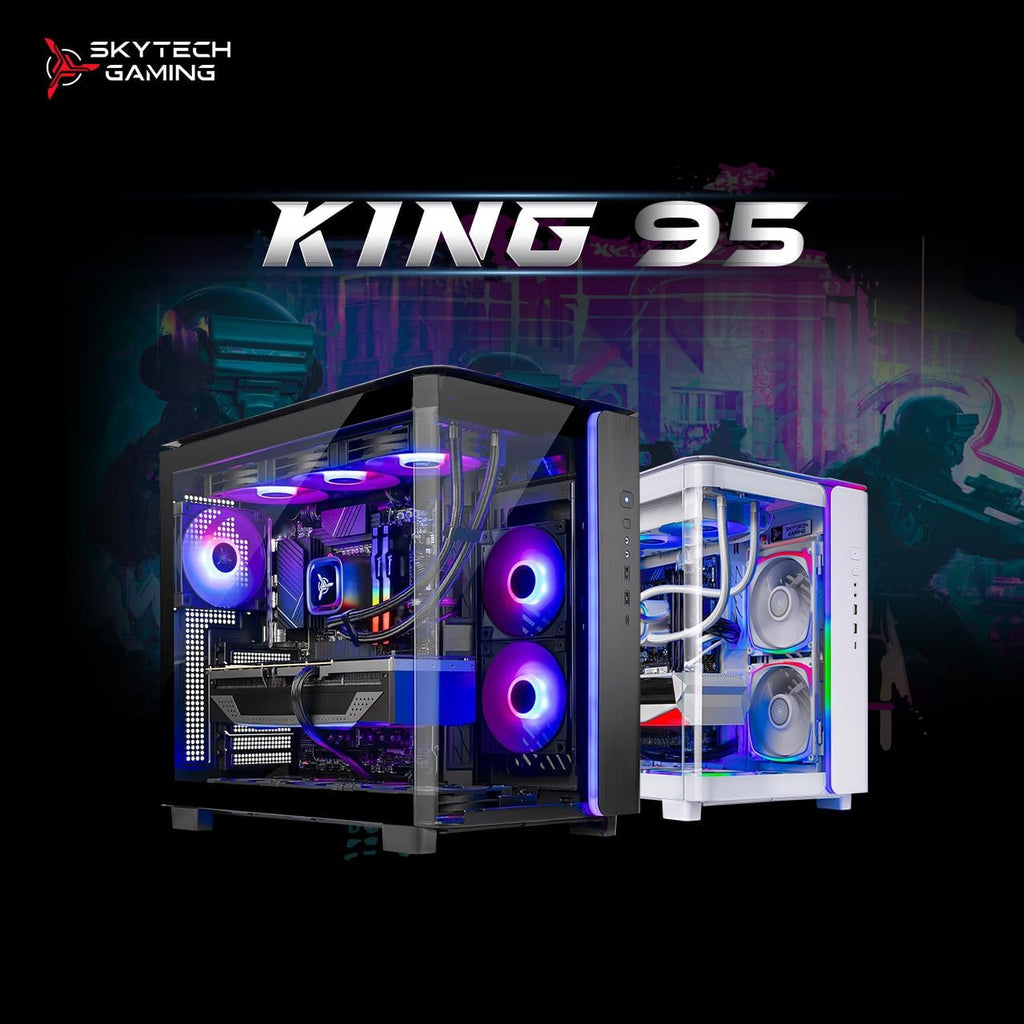 Skytech King 95 Gaming PC Desktop, Ryzen 7 9700X 3.8 GHz (5.5GHz Turbo Boost), NVIDIA RTX 5070 12GB GDDR7, 1TB Gen4 SSD, 32GB DDR5 RAM 6000 RGB, 850W Gold PSU, 360mm ARGB AIO, Wi-Fi, Win 11 Home