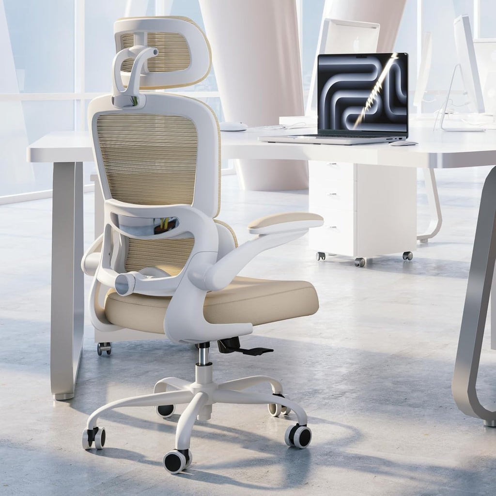 TRALT Office Chair Ergonomic Desk Chair, 330 LBS Home Mesh Office Desk Chairs with Wheels, Comfortable Gaming Chairs (Beige)